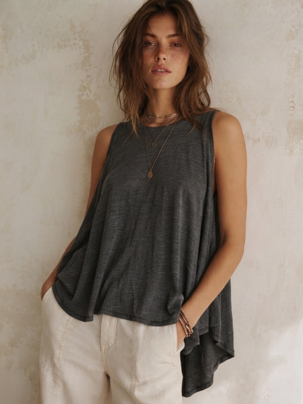 Free People Charcoal Gray Swing Tank Size Large NWOT
